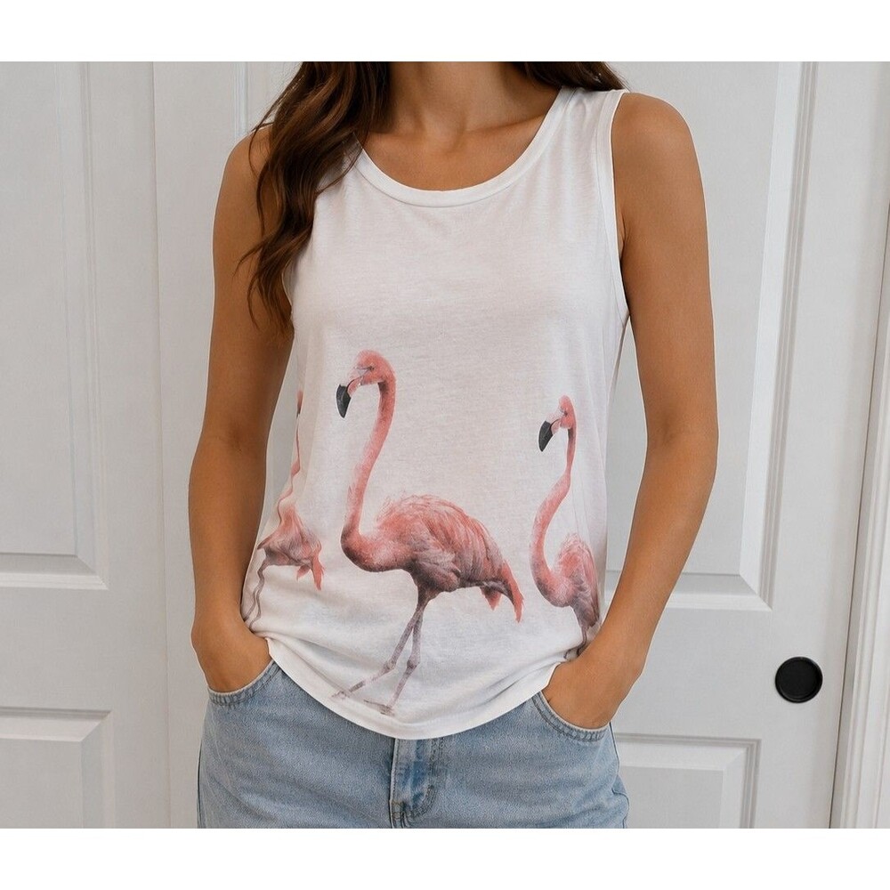 Buffalo David Bitton White/Pink Flamingo Graphic Open Back Scoop Tank Top M